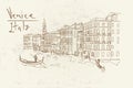 Scene in Venice with channel, gondola and architecture.