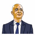 Jeff Bezos Caricature Technology Entrepreneur Billionaire Hand Drawn Vector Cartoon Illustration