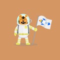 Illustration vector cartoon of cute tiger astronaut holding a flag with spaceship logo Royalty Free Stock Photo