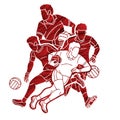 Group of Gaelic Football Men Players Action Cartoon Graphic Vector