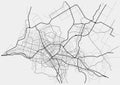 Sapporo city map Japan - town streets on the plan. Monochrome line map of the scheme of road.