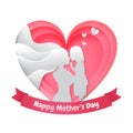 Mother hug her daughter silhouette paper cut style. Happy mother`s day