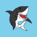 Shark vector illustration on blue background. wild sea animal. smiley face. hand drawn vector. dangerous animal. sharp theeth. doo Royalty Free Stock Photo