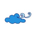 Windy day, blue cloud blowing air vector illustration. weather icon on white background. hand drawn vector. cloudy, climate cartoo Royalty Free Stock Photo