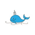 Whale icon on white background. blue and water splash. vector illustration. hand drawn vector. wild sea animal. doodle animal for Royalty Free Stock Photo