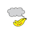 Banana fruit with eyes and smiley face. yellow banana, cloud thinking. comic style. blank cloud thinking, speech bubble for text. Royalty Free Stock Photo