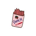 Pocky vector illustration. strawberry sticks in the box package. strawberry flavor. hand drawn vector. sweet dessert. doodle art f