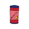 Potato chips in the can. vector illustration. salty and savory snack. red tin and blue lid. hand drawn vector. chips tube icon on Royalty Free Stock Photo