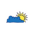 Sunny weather vector illustration. blue cloud and sun icon on white background. sunny day. hand drawn vector. doodle for kids, log Royalty Free Stock Photo