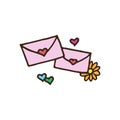 Envelope with love vector illustration on white background. pink letter icon with flower. romantic background for valentine`s day. Royalty Free Stock Photo