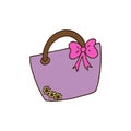Purple beach-bag with ribbon on white background. simple and casual bag for woman. hawaiian style. summer and vacation. hand drawn