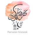 Ramadan Mubarak  greetings on white background with Arabic calligraphy translated as the holy Ramadan. Royalty Free Stock Photo