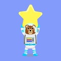 Illustration vector graphic cartoon of cute bear astronaut raises a star