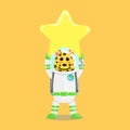 Illustration vector graphic cartoon of cute giraffe astronaut raises a star