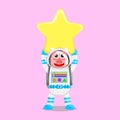 Illustration vector graphic cartoon of cute pig astronaut raises a star