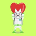 Illustration vector graphic cartoon of cute rabbit astronaut raises a love