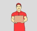 Delivery Man Holding Box Showing Thumb Up.