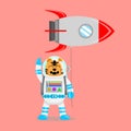 Illustration vector graphic cartoon of cute tiger astronaut holding balloon shaped a spaceship