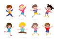 Set group collection of vector cute babies kids characters playing doing activities in different various poses, Happy children