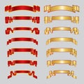 Abstract Vector set of Vintage Banner Ribbon. Realistic Red and gold Shiny Scroll Frame Template Royalty Free Stock Photo