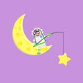 Illustration vector graphic cartoon of cute cow astronaut fishing a star Royalty Free Stock Photo