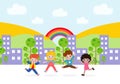 Set group collection of vector cute babies kids characters playing doing activities in different various poses, Happy children