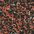 Digital dark red and black camo, seamless pattern for your design. Camouflage sporty coloring, modern fabric print. Vector Royalty Free Stock Photo