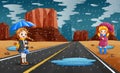 Rainy season with girls holding umbrella Royalty Free Stock Photo