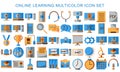 Bundle of online learning multicolor icons set related to education online