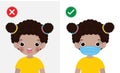 Kids mark protective No Entry Without Face Mask or Wear a Mask Icon, yes no sign with children wearing or not wearing a mask