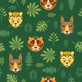 Seamless pattern with tigers and tropical leaves Royalty Free Stock Photo