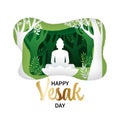 Happy vesak day greeting. Buddha silhouette sitting under the tree Royalty Free Stock Photo