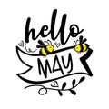 Hello May - happy Springtime greeting, with cute bees and hearts