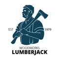Lumber jack with axe in silhouette style, perfect for wood cutting company logo