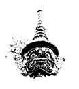 Giant of Thailand, black white hand drawn style with ink splatters and drops, Thai Giant head abstract silhouette vector