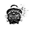 Giant of Thailand, black white hand drawn style with ink splatters and drops, Thai Giant head abstract silhouette vector