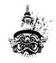 Giant of Thailand, black white hand drawn style with ink splatters and drops, Thai Giant head abstract silhouette vector