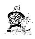 Giant of Thailand, black white hand drawn style with ink splatters and drops, Thai Giant head abstract silhouette vector