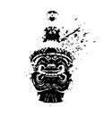 Giant of Thailand, black white hand drawn style with ink splatters and drops, Thai Giant head abstract silhouette vector