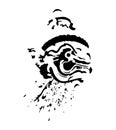 Giant of Thailand, black white hand drawn style with ink splatters and drops, Thai Giant head abstract silhouette vector