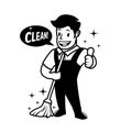 Cleaning service character mascot in retro style Royalty Free Stock Photo