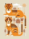 Two Tigers. Flat design. Poster, card, banner design.