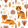 Two vector stylized Tigers. Flat design.