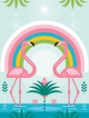Beautiful Pink flamingo, rainbow. Summer time. Royalty Free Stock Photo