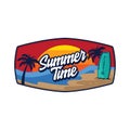 Summer time in beach with palm tree and boogey board Royalty Free Stock Photo