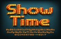 Show Time alphabet font. 3D letters, numbers and symbols with light bulbs. Royalty Free Stock Photo