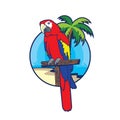 Parrot bird logo design with palm tree vector and beach view Royalty Free Stock Photo