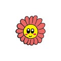 Smile emoticon of beautiful flower on white background. pink flower with cute expression. kawaii flower with eyes and smiley face.