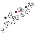 Beautiful butterflies with red flower illustration isolated on white background. imagination and dream symbol. hand drawn vector.