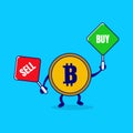 Bitcoin cartoon character in bullish or bearish market trend in cryptocurrency. Royalty Free Stock Photo